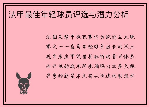 法甲最佳年轻球员评选与潜力分析